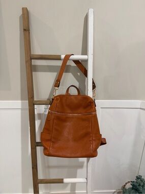 Leather Convertible Backpack - Cognac
